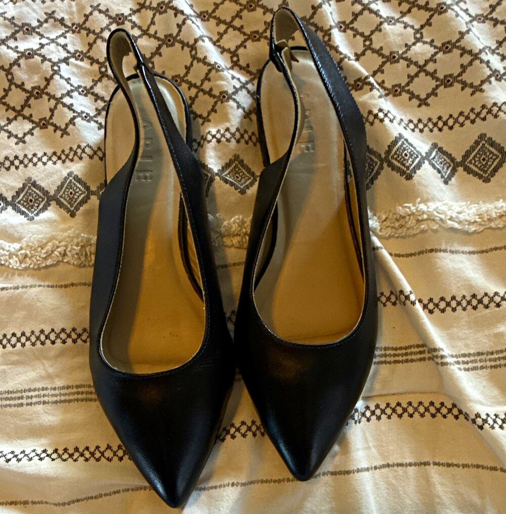 ABLE Black Leather Slingback Flats Pointed Toe Women’s Shoes Size 7.5 M Anthro